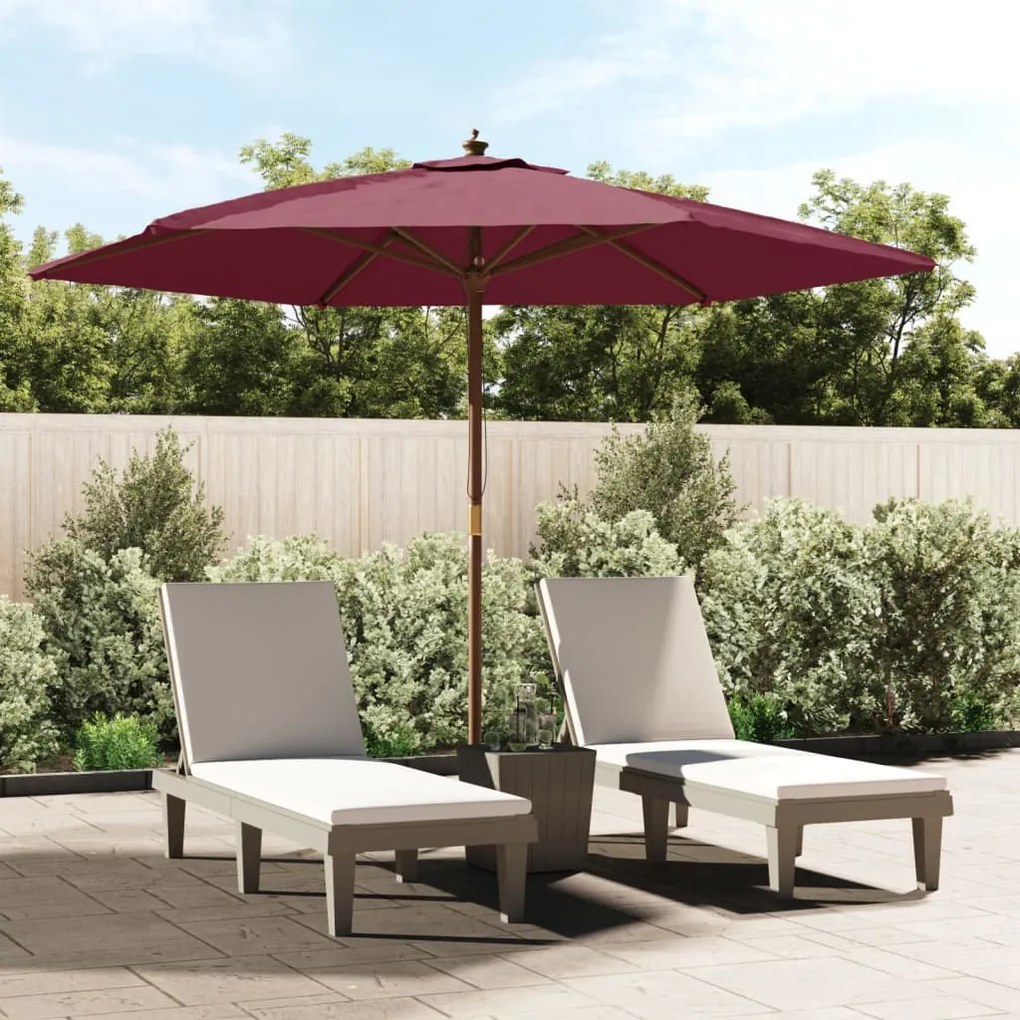 vidaXL Guarda-sol de jardim com poste de madeira 299x240 cm bordô