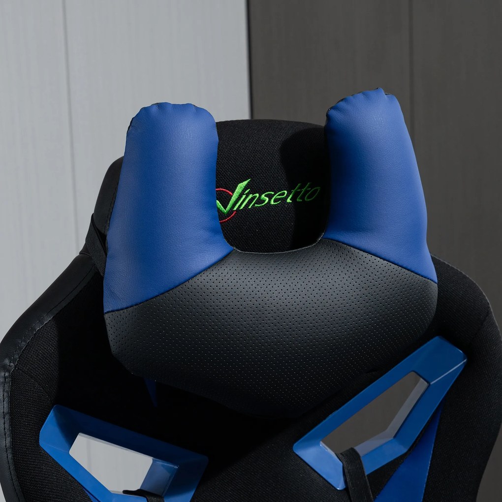 Vinsetto Cadeira de Gaming Ergonômica Cadeira Gamer Giratória com Altura Ajustável Apoio para o Braço Apoio para a Cabeça e Almofada Lombar Removíveis 72x77x127-13cm Azul