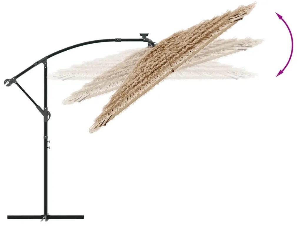 Guarda-sol c/ luzes LED e poste de aço 290x290x238 cm castanho