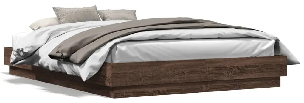 Estrutura de cama com luzes LED 150x200 cm carvalho castanho
