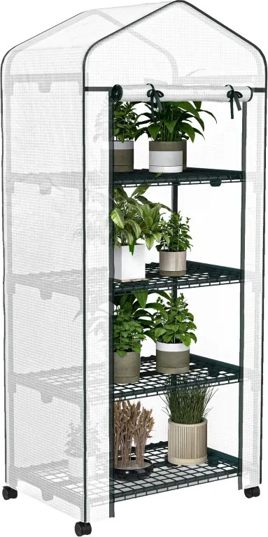 Estufa de Jardim com 4 Prateleiras e Cobertura de PE Estufa de Aço para Cultivo de Plantas Flores 69x50x165 cm Branco