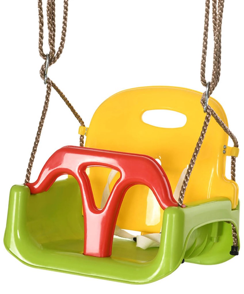 Outsunny Baloiço para Bebé 3 em 1 com Encosto Desmontável Cordas Ajustáveis e Barra em T Baloiço Infantil para Crianças de 9-36 Meses para Interior e Exterior 42x33x120-180 cm Multicor