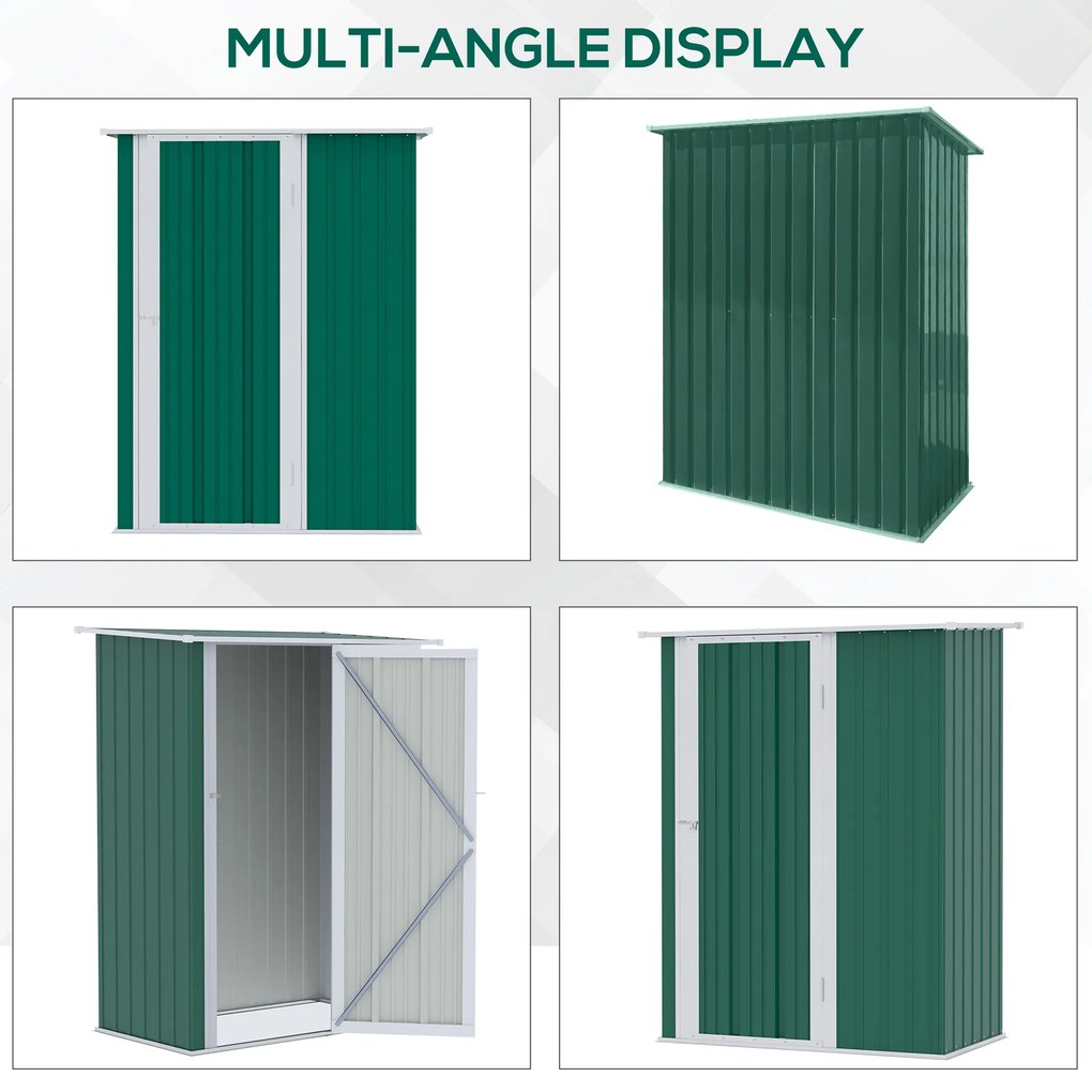 Abrigo de Jardim 142x84x189cm Abrigo de Jardim de Aço Galvanizado com Porta Fechadura e Orifícios de Drenagem para Armazenamento de Ferramentas Verde