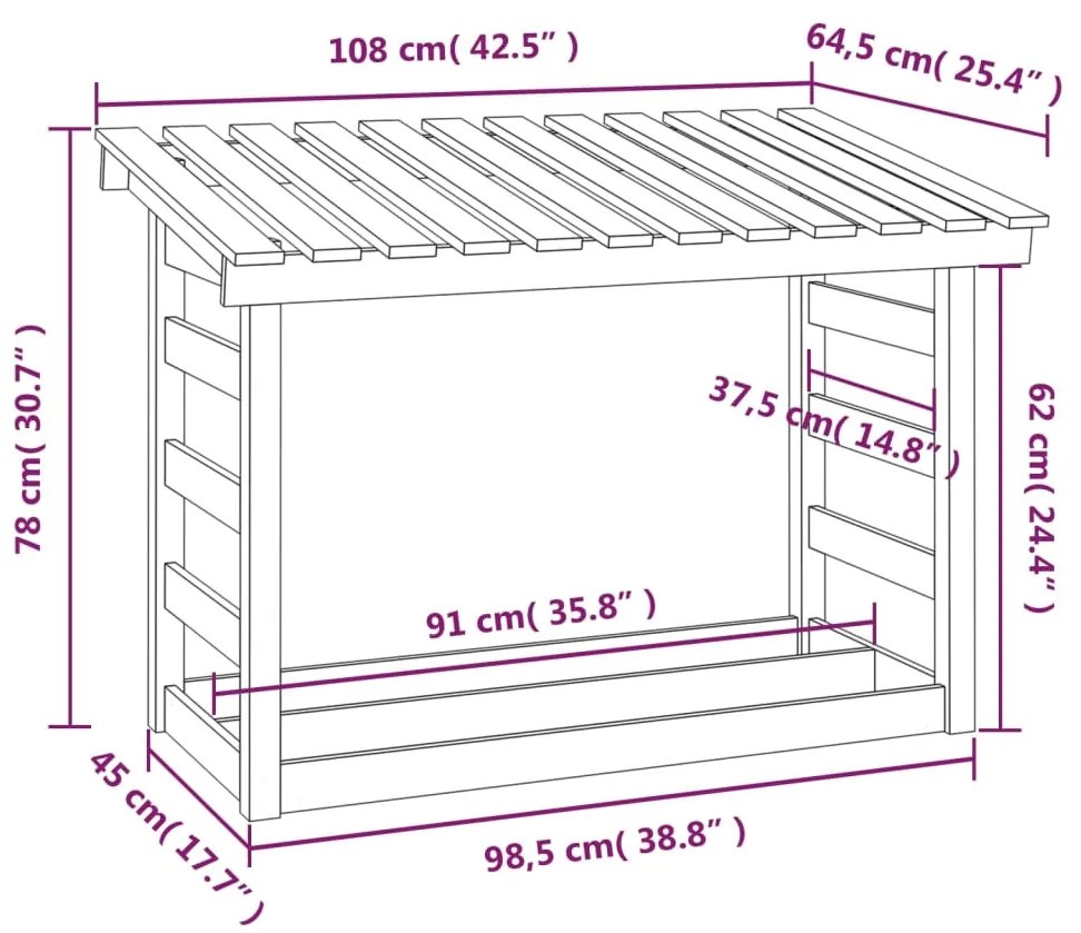 Suporte para lenha 108x64,5x78 cm pinho maciço