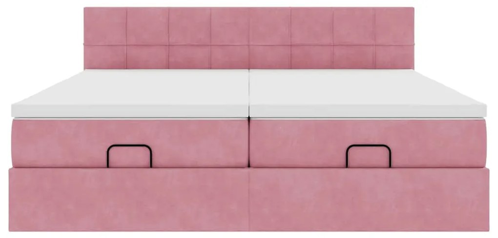 Estrutura de cama otomana com colchões 180x200 cm veludo rosa