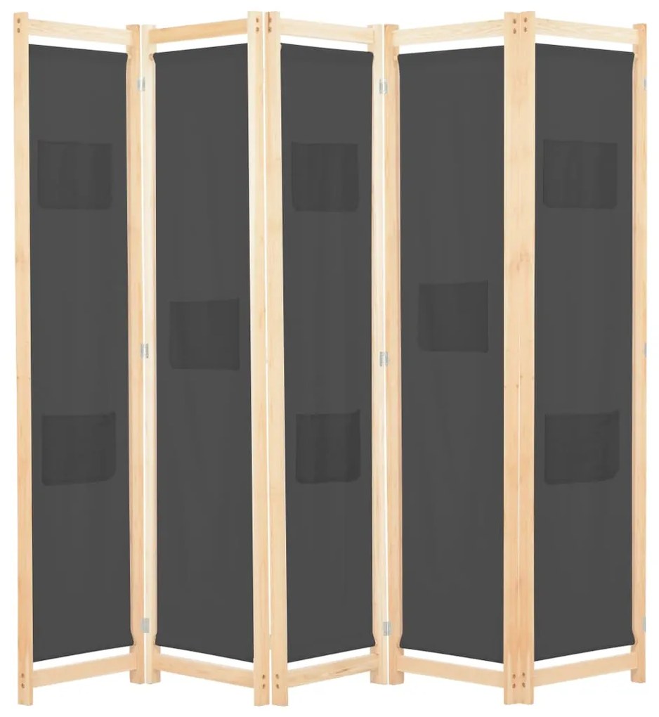 vidaXL Divisória de quarto com 5 painéis 200x170x4 cm tecido cinzento