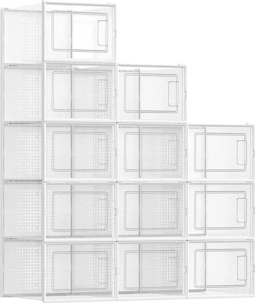 Conjunto de 12 caixas para sapatos em Transparente + branco