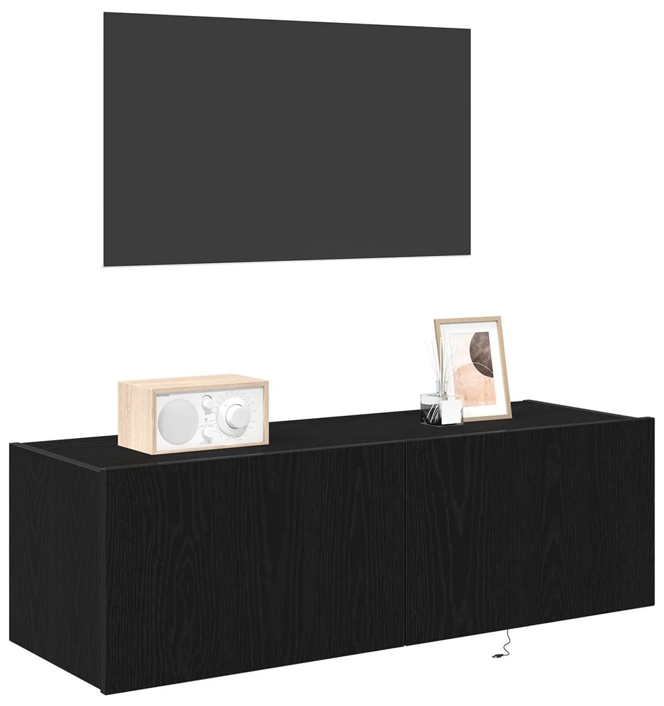 Armário de TV vidaXL com Luzes LED Carvalho Preto 100x35x31 cm