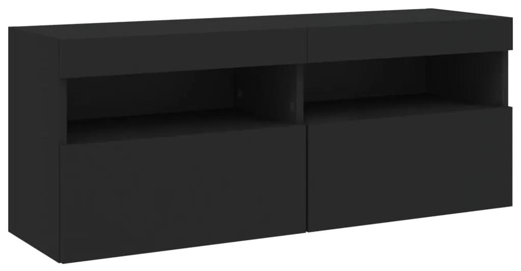 6 pcs conjunto de móveis de parede para TV com luzes LED preto