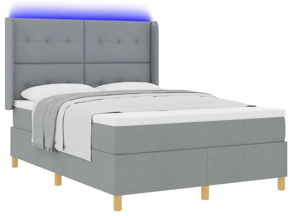 Cama Box com Colchão e Luz LED Cinza Claro 140x200 cm Tecido
