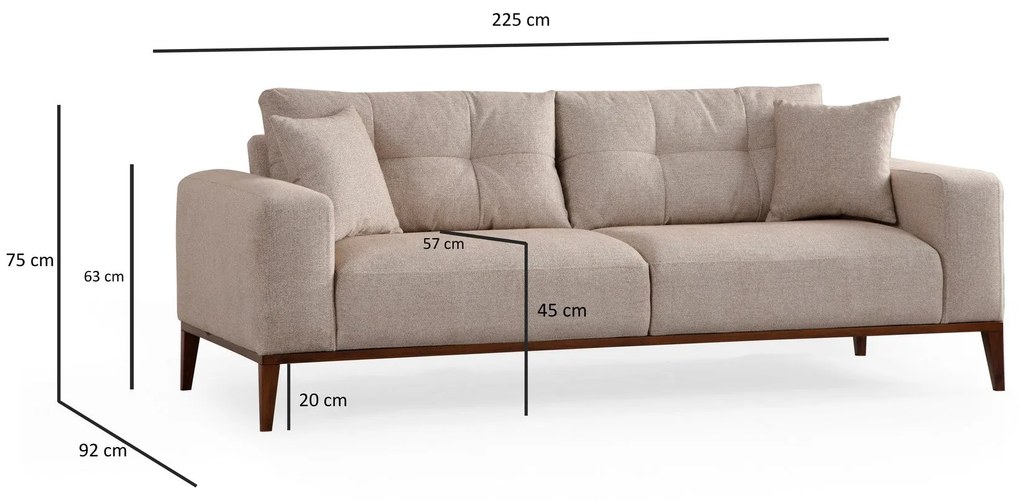 Sofá-cama de 3 Lugares Sinor – Bege – 225x92x75 cm