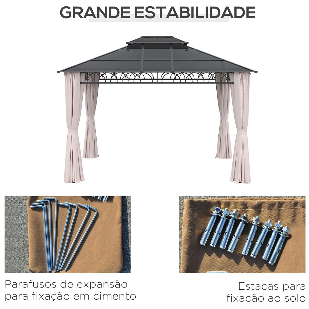 Outsunny Pérgola de Jardim 3,6x3m Pérgola de Exterior com Teto Duplo d