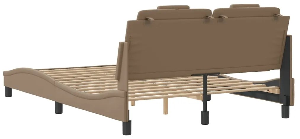Estrutura cama c/ luzes LED 140x200cm couro artif. cappuccino
