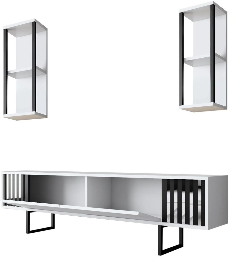 Conjunto de Mobiliário de Sala Chrome Line Set – Branco/Preto – Espess