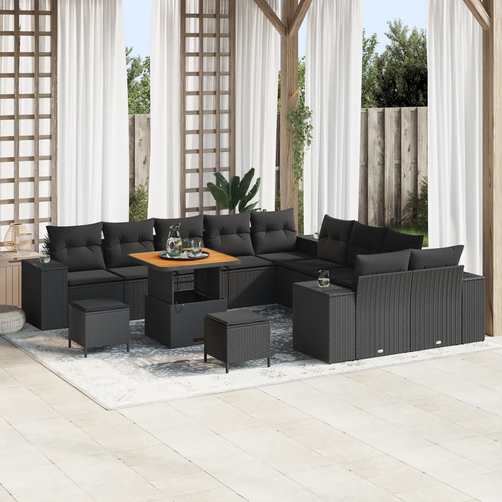Conjunto de Sofás de Jardim vidaXL de 13 Peças com Almofadas Preto Rat