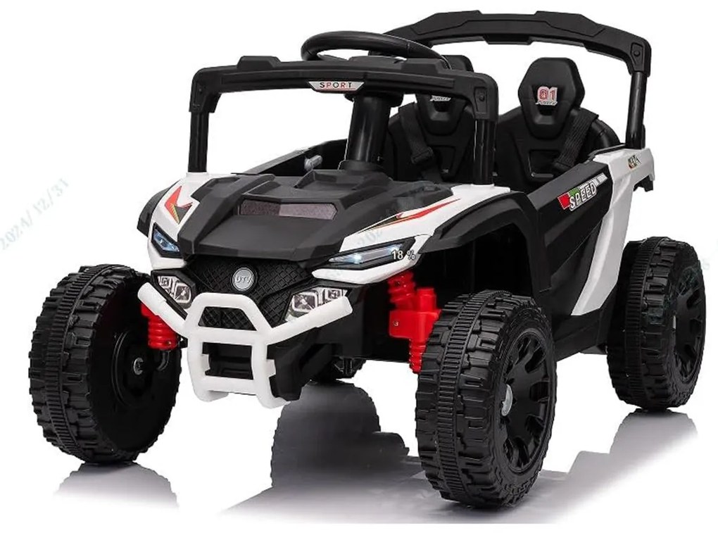 Carro elétrico infantil de 12 V, com comando à distância, 3 velocidades, luzes LED, música, buzina, veículo a bateria para crianças, Branco