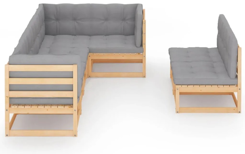 7 pcs conjunto lounge de jardim c/ almofadões pinho maciço