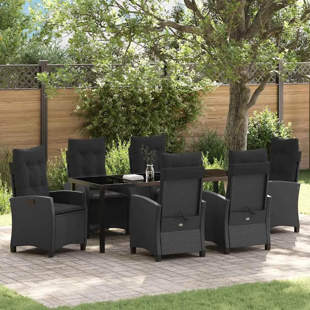 vidaXL Conjunto de Jantar de Jardim 7 Peças com Almofadas - Rattan Sintético Preto