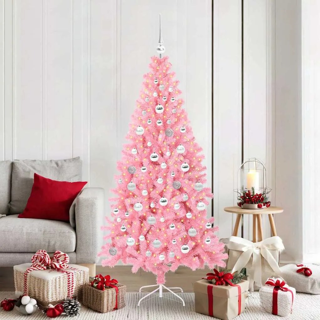 vidaXL Árvore de Natal com 300 LEDs com suporte Rosa 180 cm PVC