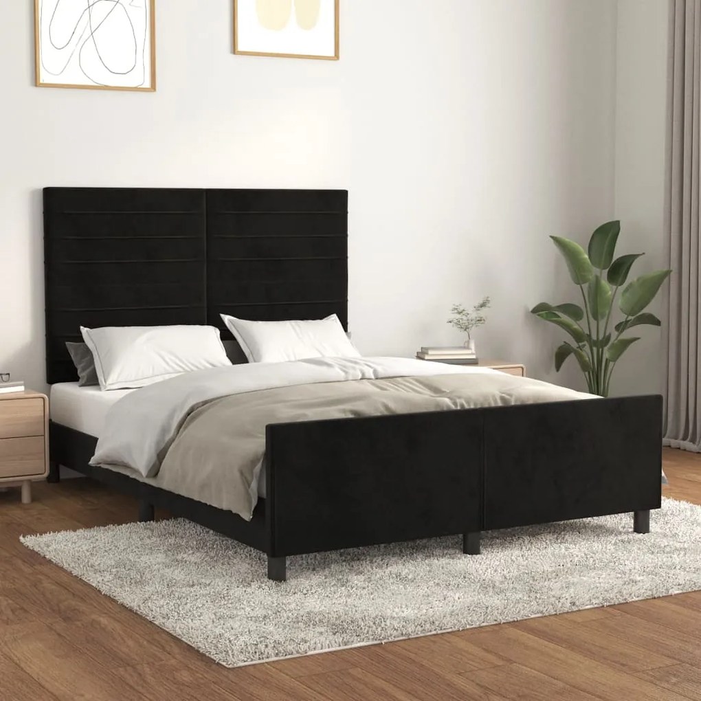 Estrutura de cama sem colchão 140x190 cm veludo preto
