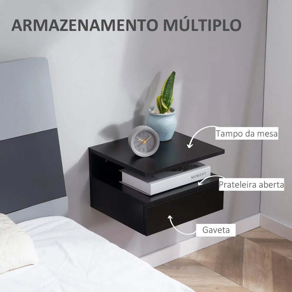 Conjunto de 2 Mesinhas de Cabeceira Flutuantes - Preto - Design Modern