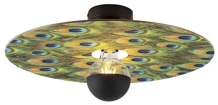 Candeeiro de teto preto com abajur plano design de pavão 45 cm - Combi Moderno