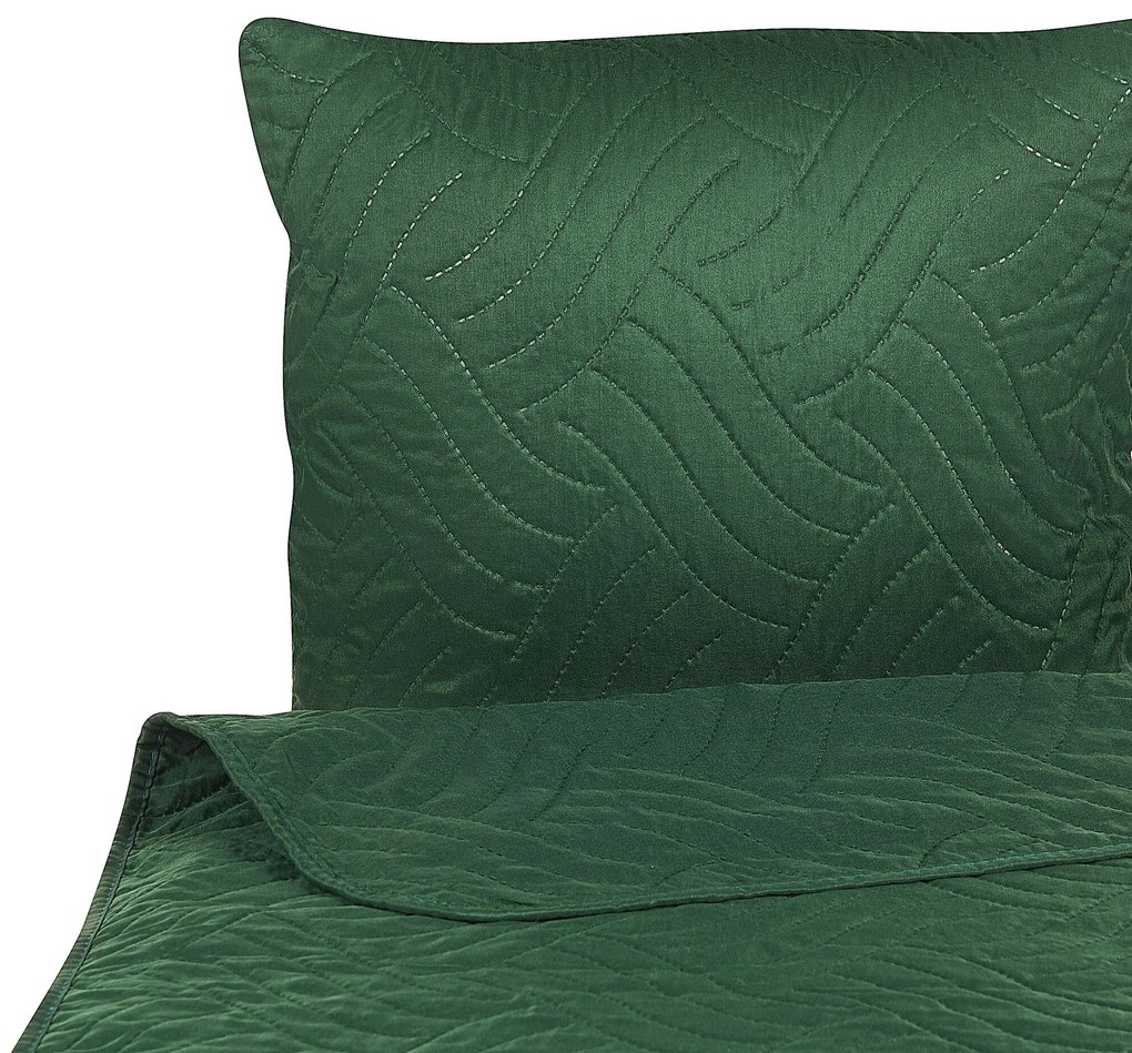 Colcha com relevo e duas almofadas verdes 220 x 240 cm BABAK Beliani