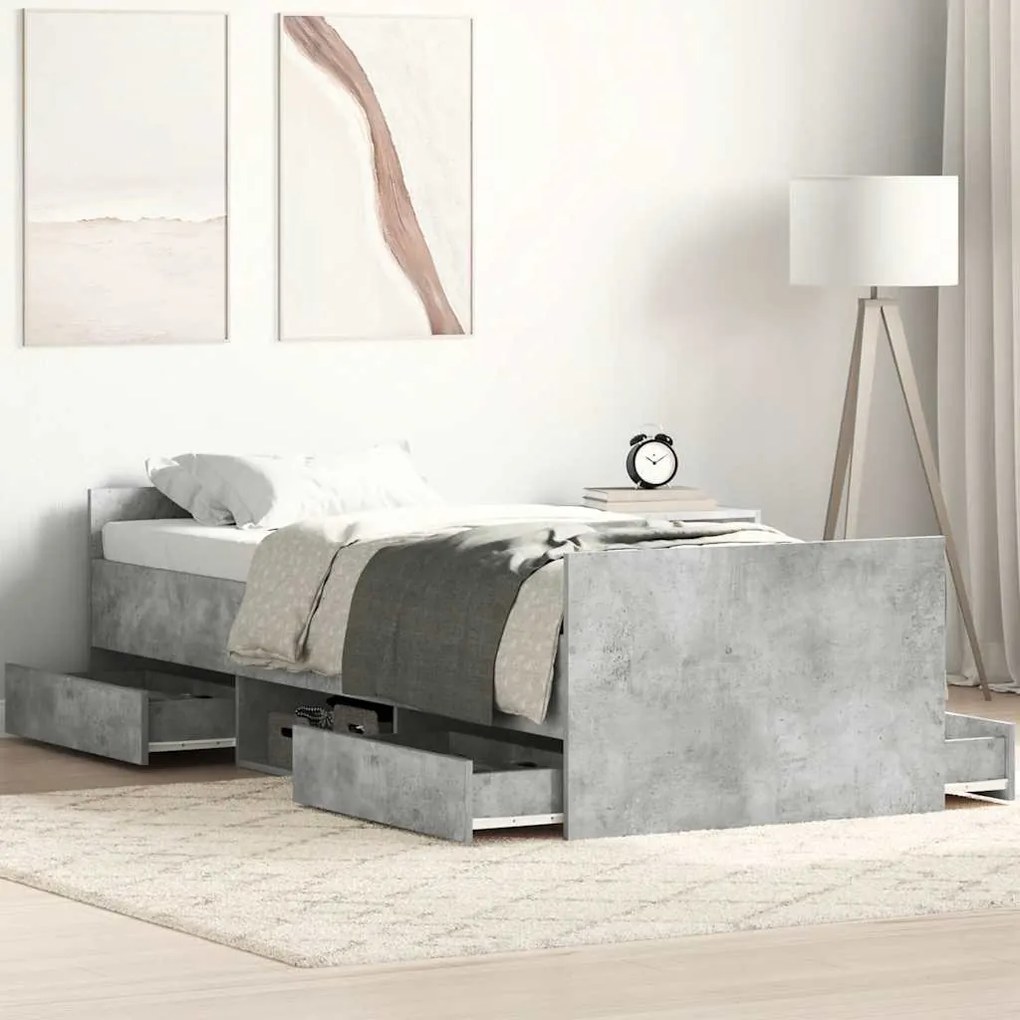 vidaXL Estrutura de cama c/ painéis de cabeceira e pés cinza cimento