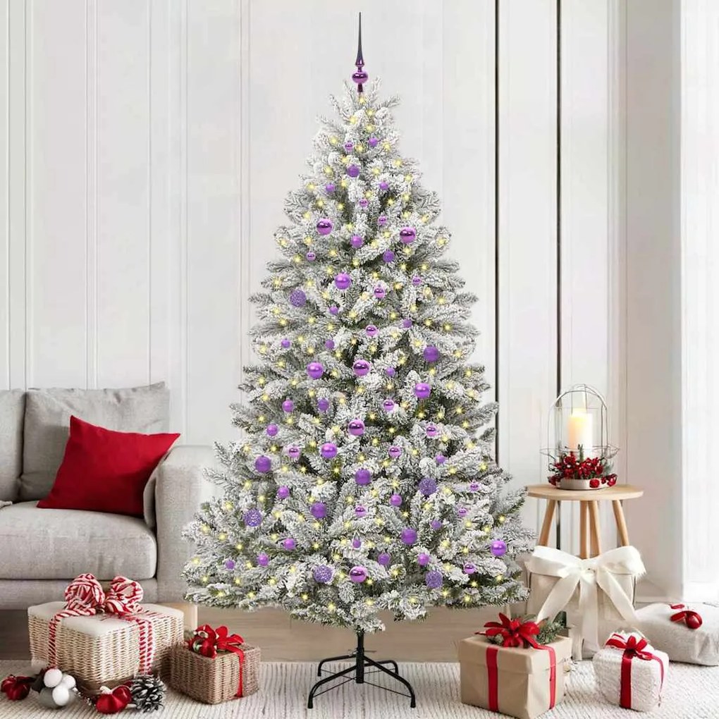 vidaXL Árvore de Natal Artificial Verde e Branco 210 cm PVC e Metal