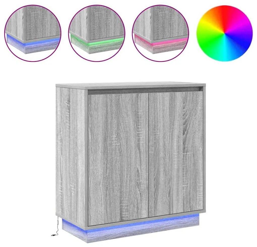 Aparador vidaXL com LED Cinza Sonoma 71x34,5x75 cm em madeira de engen