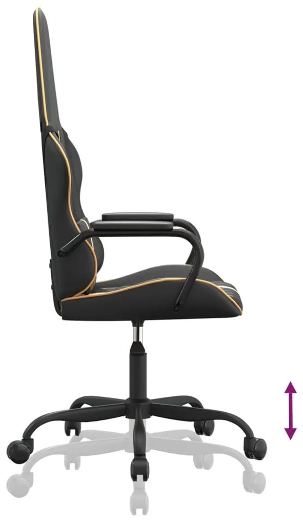 Cadeira gaming couro artificial preto e dourado