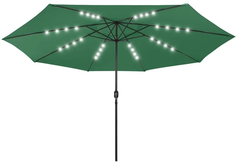 Guarda-sol de jardim com luzes LED 400 cm verde