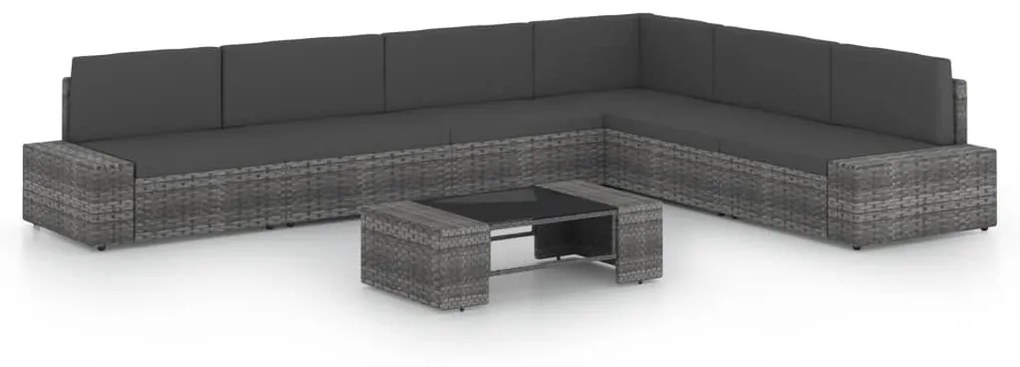 vidaXL 7 pcs conjunto lounge de jardim c/ almofadões vime PE cinzento