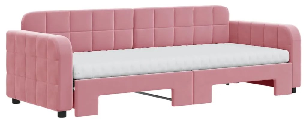 Sofá-cama com gavetão e colchões 80x200 cm veludo rosa