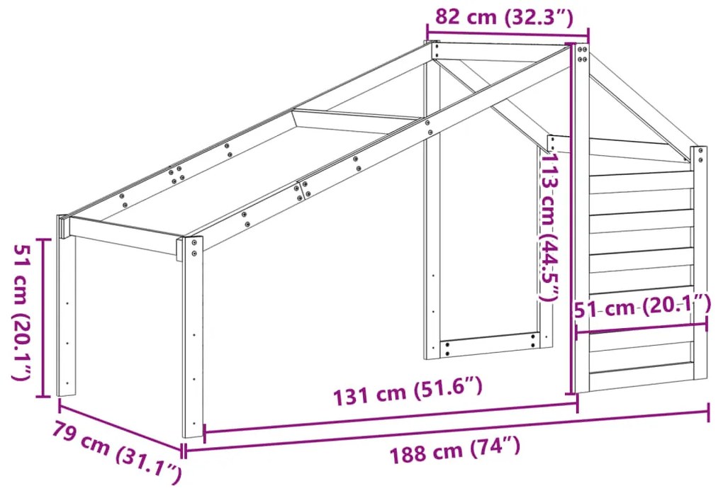 Telhado de cama infantil 188x82x113cm pinho maciço castanho-mel