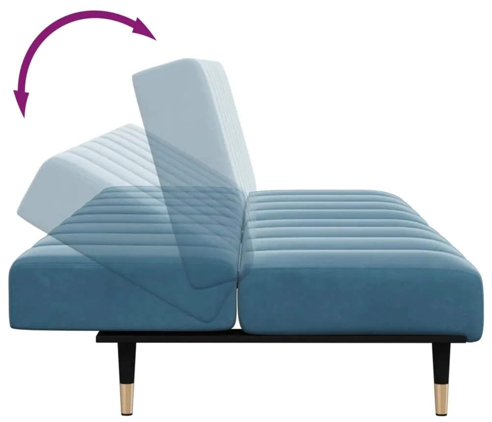 Sofá-cama 2 lugares c/ apoio de pés veludo azul