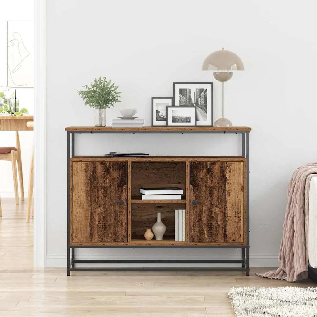 Sideboard vidaXL Madeira Velha 100x35x80 cm Aglomerado e Aço