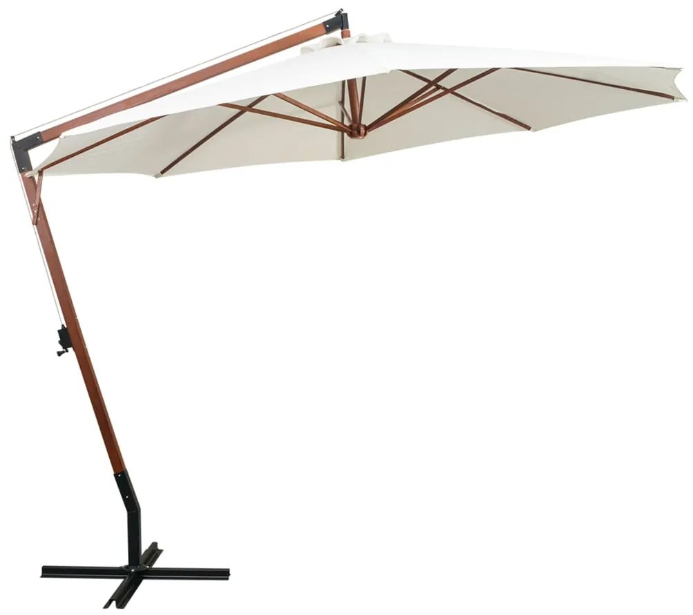 Guarda-sol suspenso com poste de madeira 350 cm branco