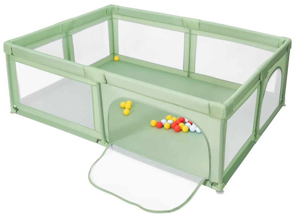 Parque infantil centro de actividades com bolas para bebés, estável, não tóxico com rede respirável 205 x 147 x 68 cm Verde