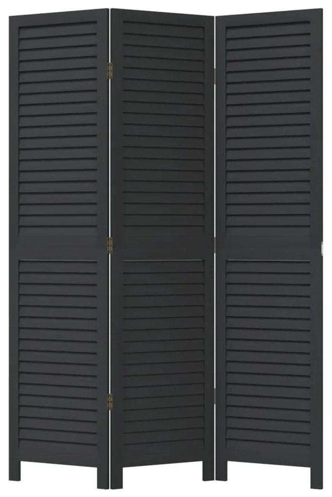 Biombo com 3 painéis madeira de paulownia maciça preto
