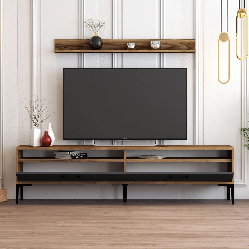 Móvel de TV Istanbul – Nogueira e Antracite – 180x47x35 cm