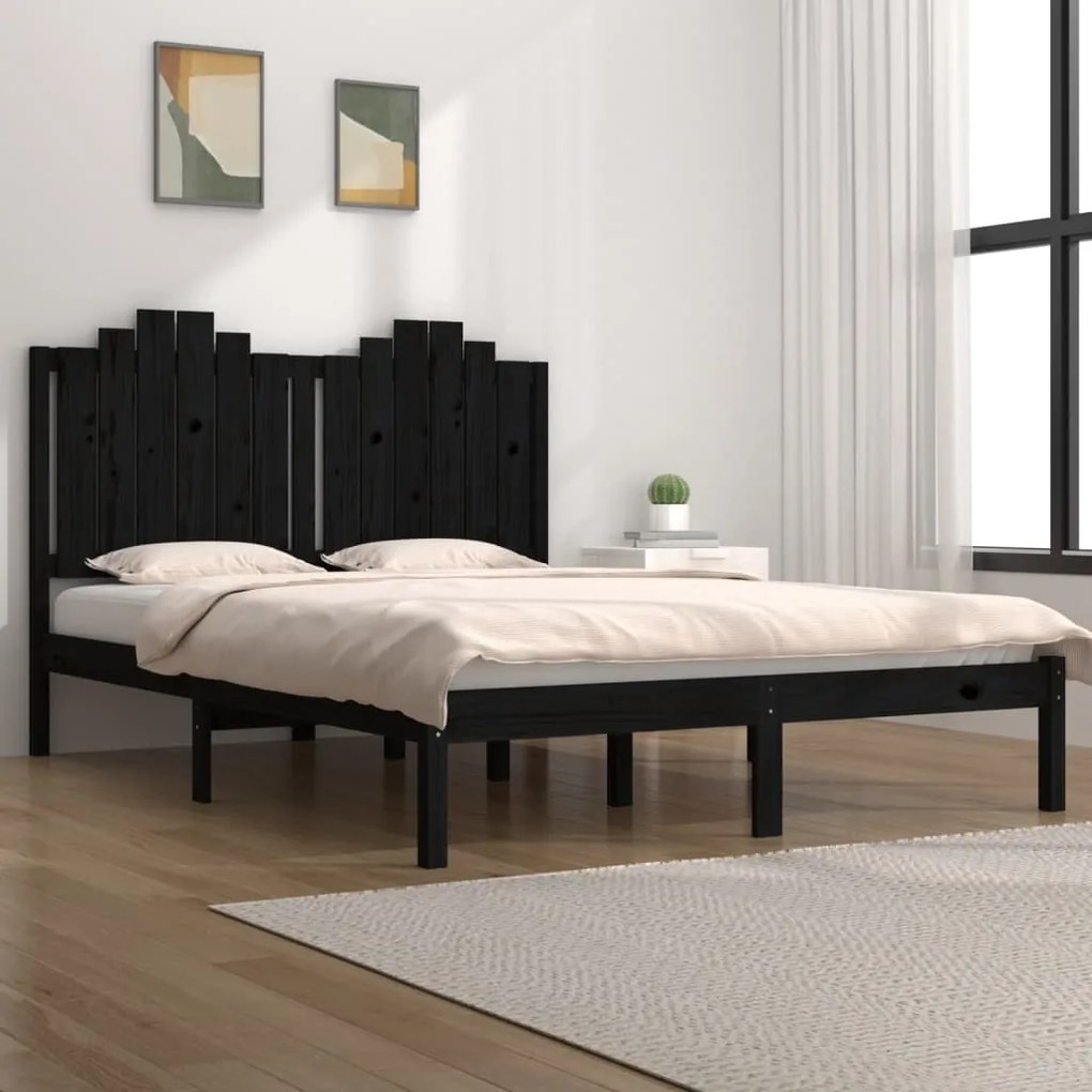 Estrutura de cama 160x200 cm pinho maciço preto