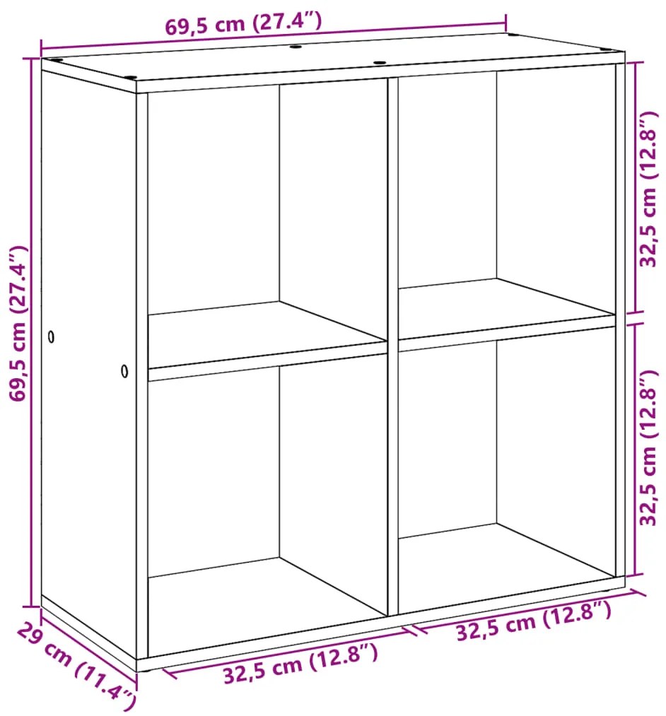 Estante divisória 69,5x29x69,5 cm deriv. madeira cinza sonoma