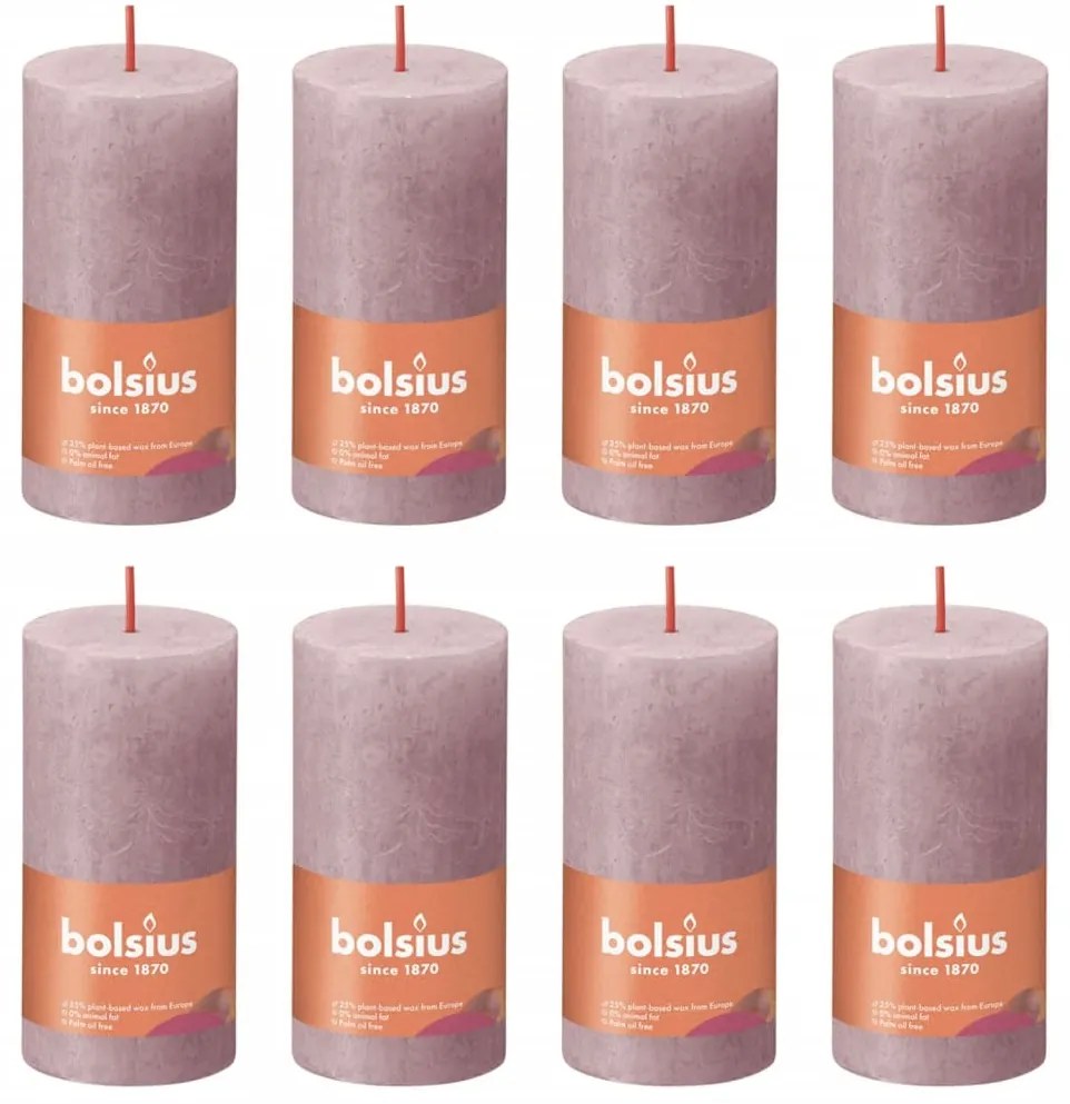 440801 Bolsius Velas rústicas cilíndricas Shine 8 pcs 100x50 mm rosa cinza