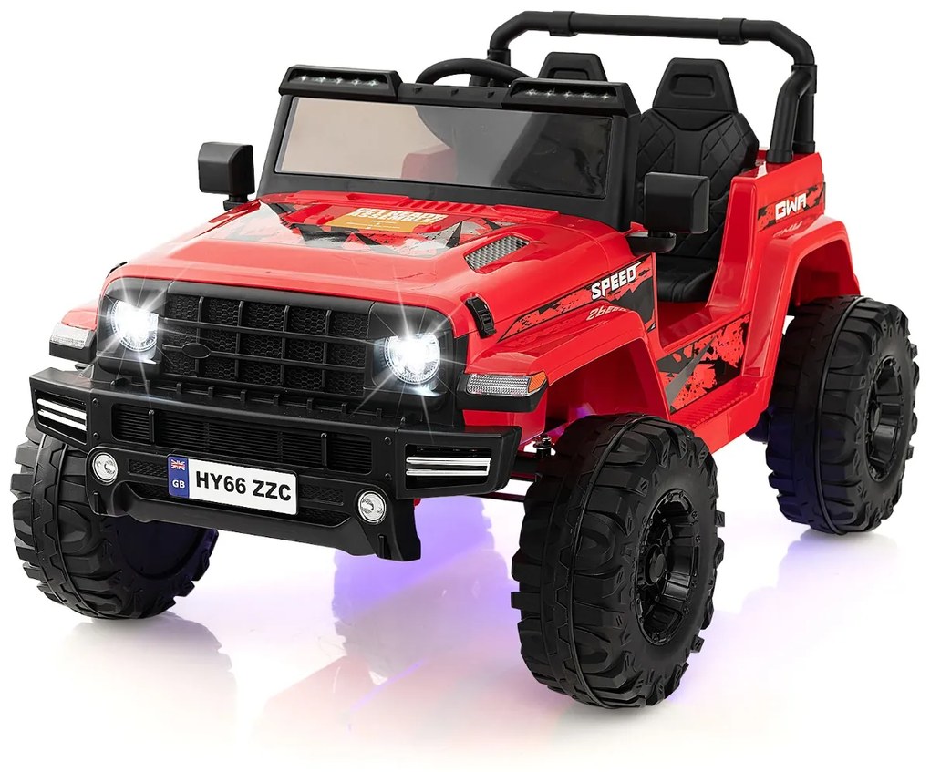 Carro Elétrico para Crianças de 2 Lugares com Bateria 24V com Controlo Remoto Bluetooth Música Luzes LED Vermelho