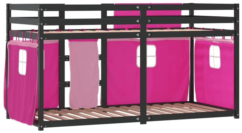Beliche com cortinas 90x200 cm madeira de pinho maciça rosa