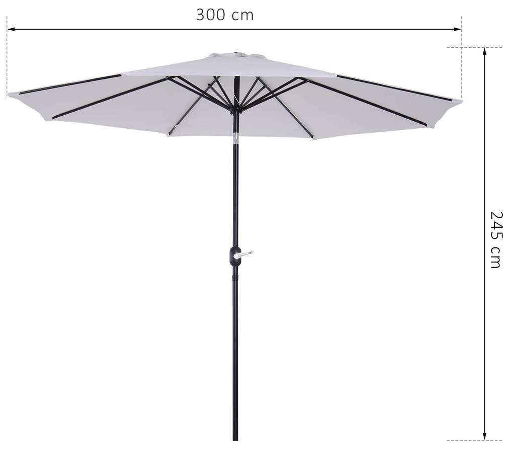 Outsunny Chapéu de Sol de Jardim Ø295x250cm com Manivela Chapéu de Sol