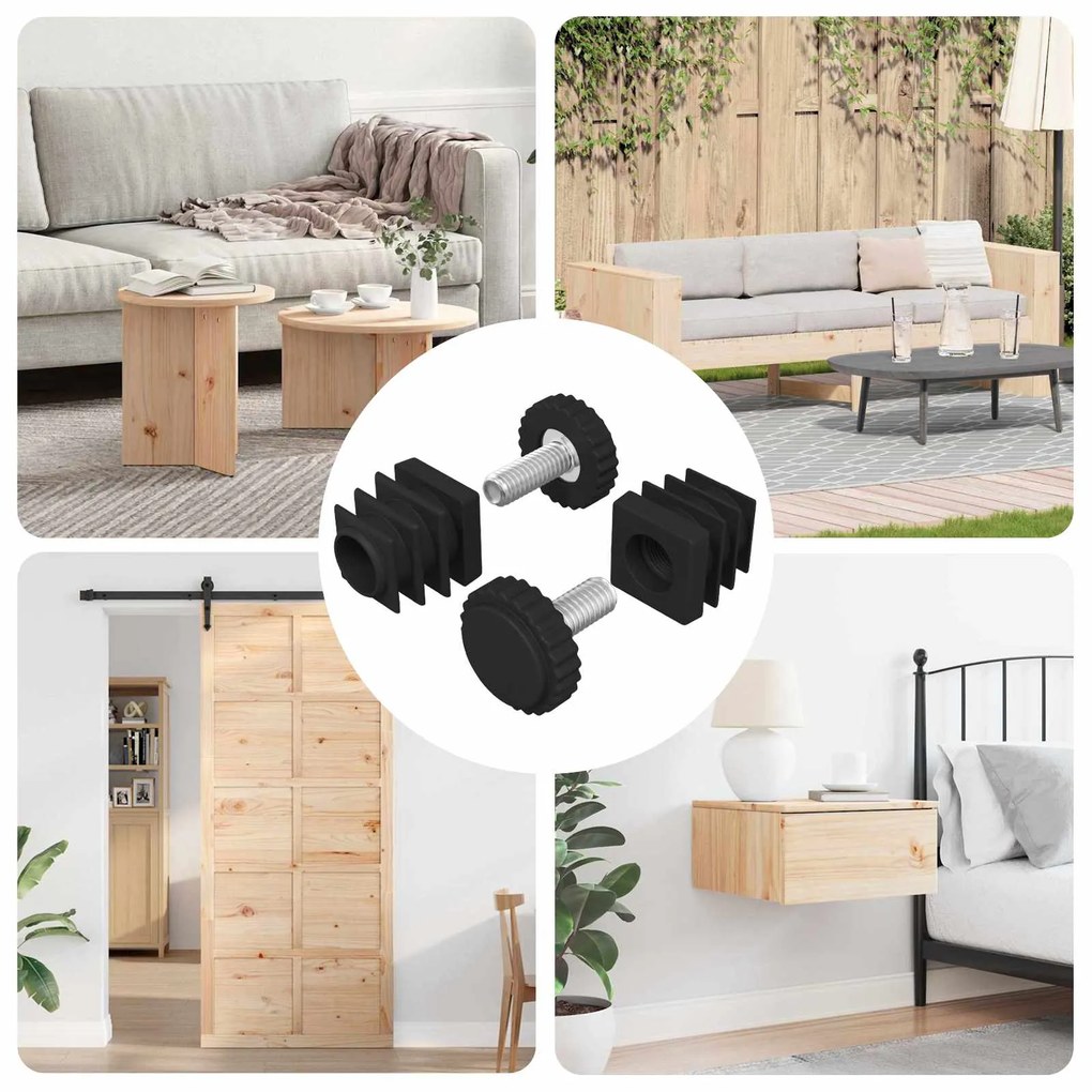 vidaXL Calços para Móveis Ajustável 2 pcs Preto M6 PP