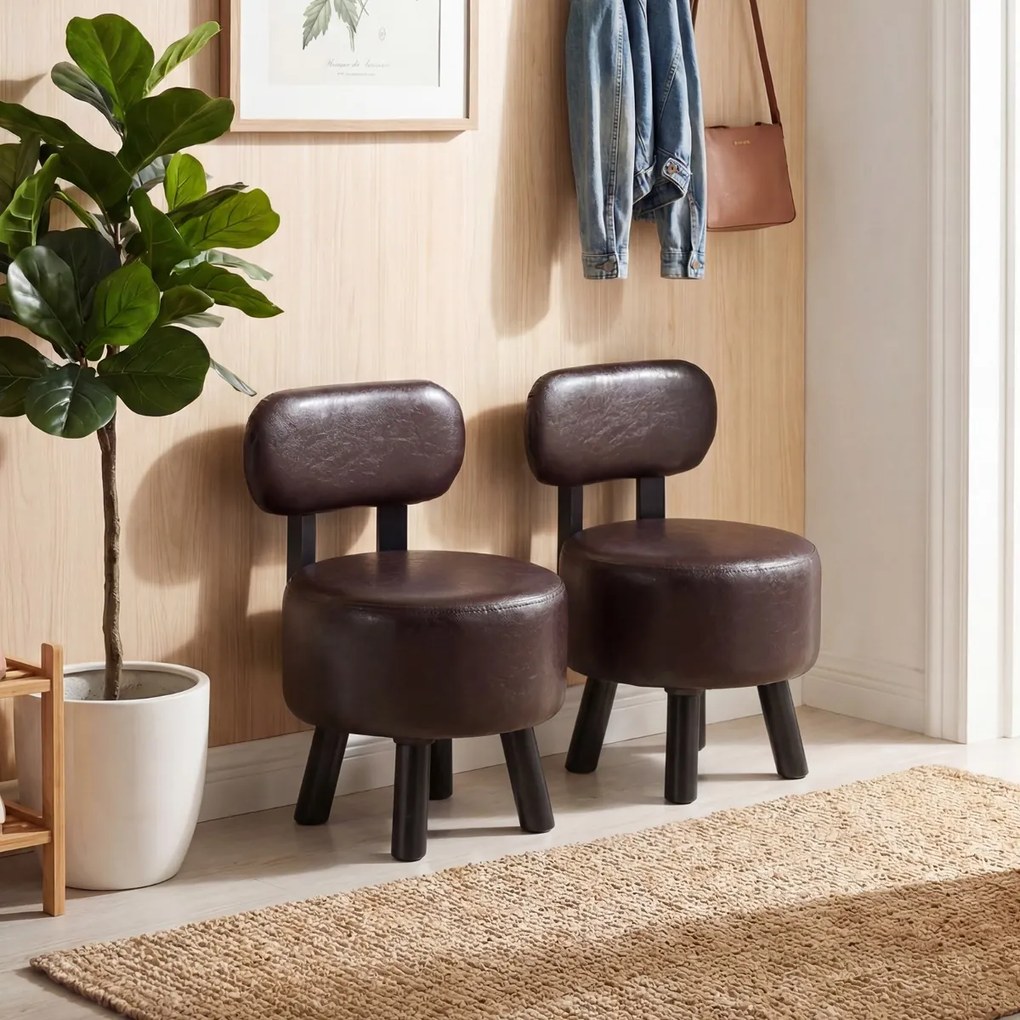 Conjunto de 2 pufes com encosto em madeira de borracha e espuma espessa, com capacidade para 150 kg, 32,5 x 35 x 51 cm, para sala de estar ou hall de