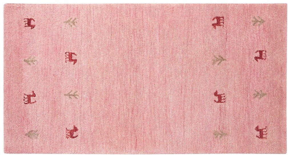 Tapete Gabbeh em lã rosa 80 x 150 cm YULAFI Beliani